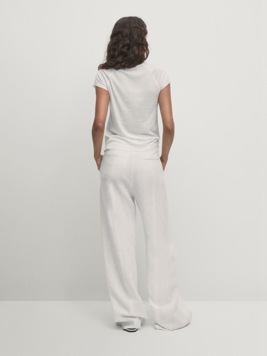 Massimo Dutti Short Raglan Sleeves Women T-Shirt White | US-PS1048596