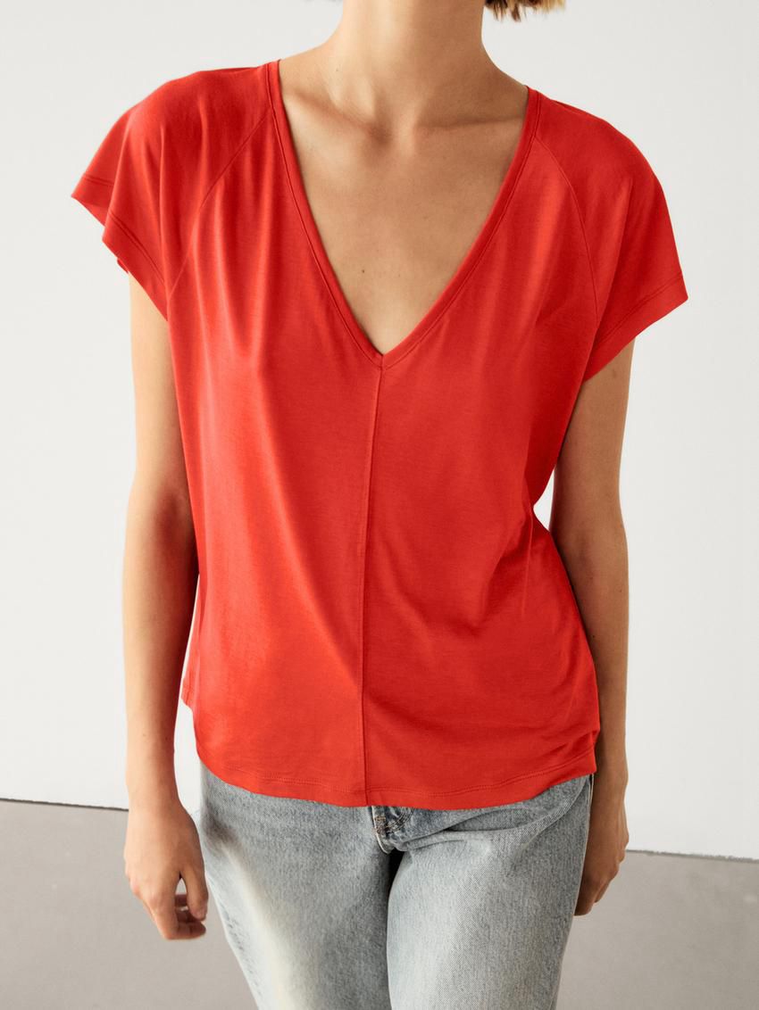Massimo Dutti Short Raglan Sleeves Women T-Shirt Red | US-FG4039678