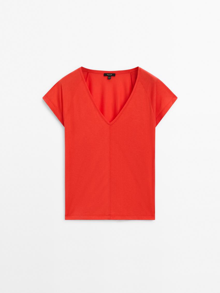 Massimo Dutti Short Raglan Sleeves Women T-Shirt Red | US-FG4039678