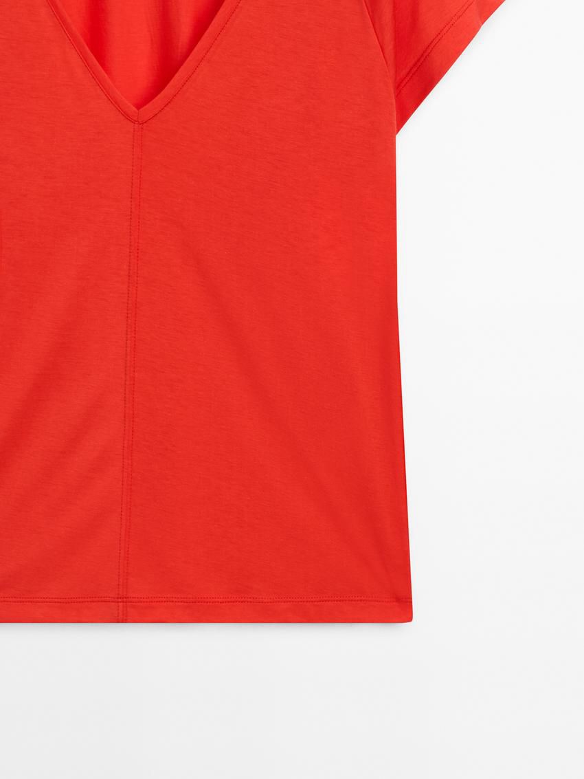Massimo Dutti Short Raglan Sleeves Women T-Shirt Red | US-FG4039678