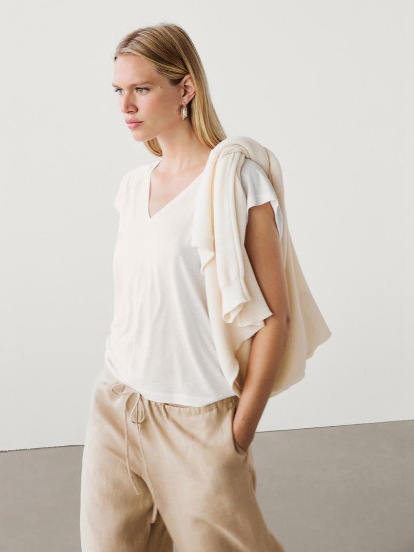Massimo Dutti Short Raglan Sleeves Women T-Shirt White | US-ZR2703461