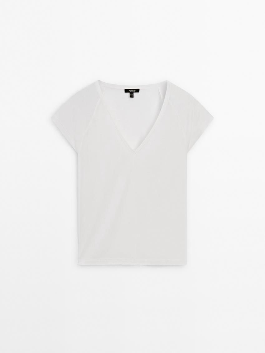 Massimo Dutti Short Raglan Sleeves Women T-Shirt White | US-ZR2703461
