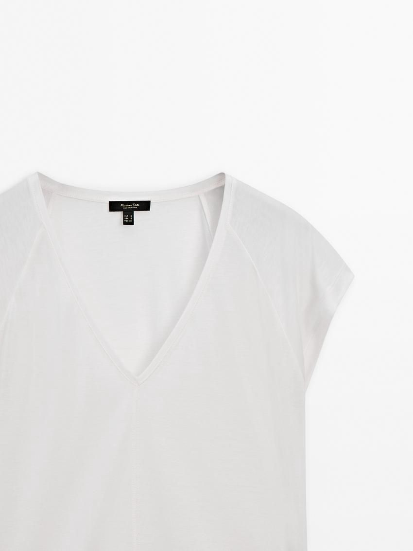 Massimo Dutti Short Raglan Sleeves Women T-Shirt White | US-ZR2703461