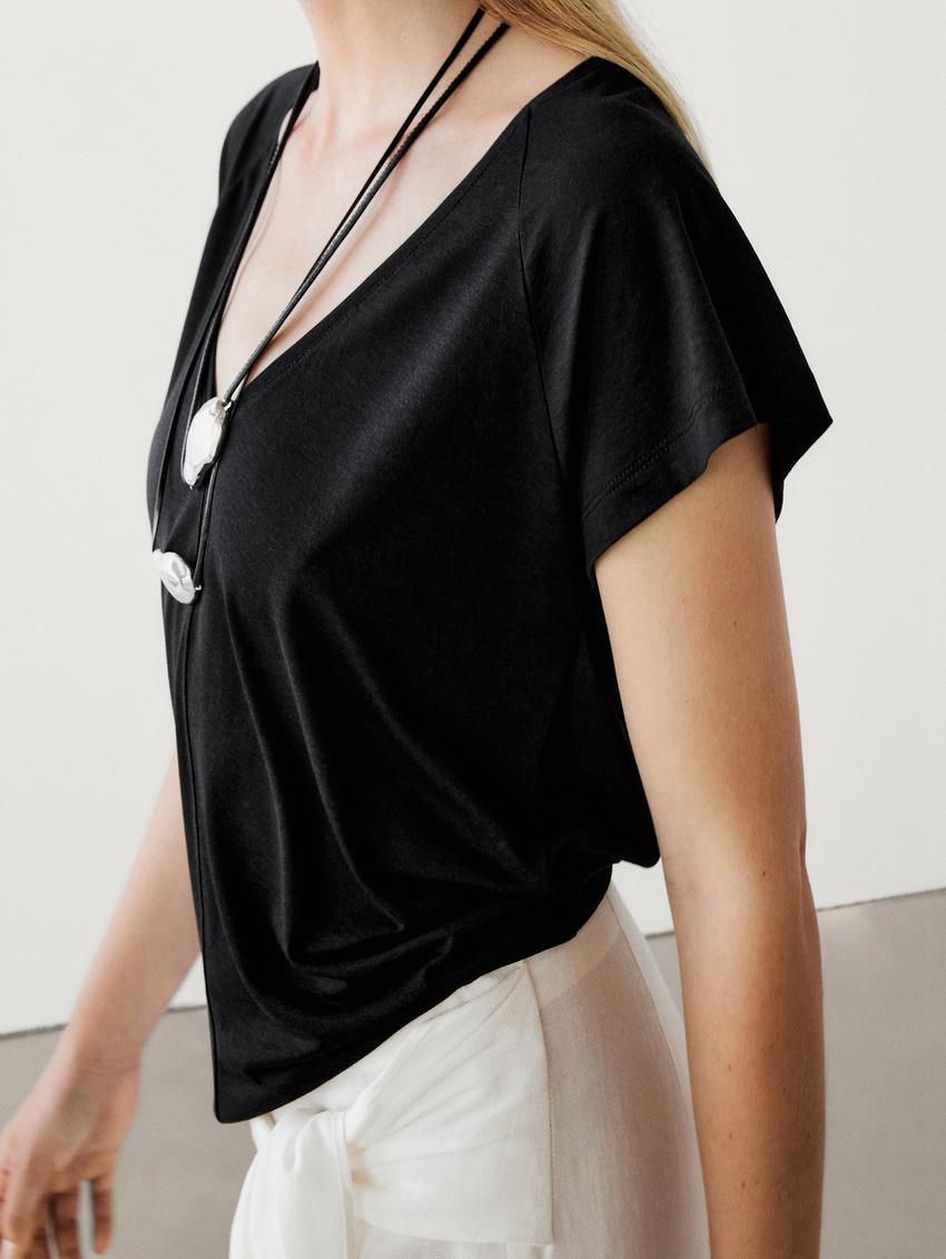 Massimo Dutti Short Raglan Sleeves Women T-Shirt Black | US-YP8743912
