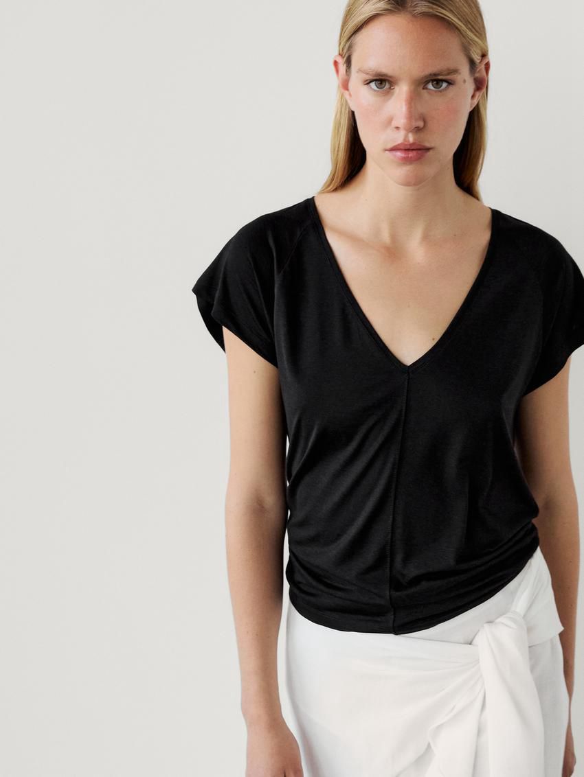 Massimo Dutti Short Raglan Sleeves Women T-Shirt Black | US-YP8743912