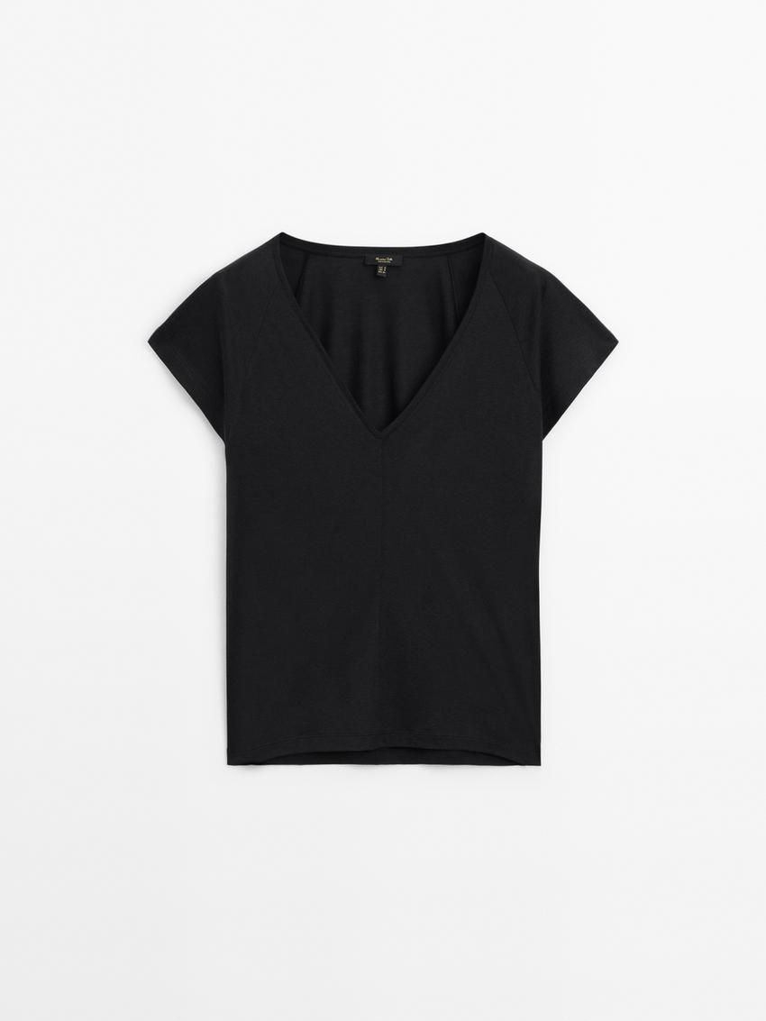 Massimo Dutti Short Raglan Sleeves Women T-Shirt Black | US-YP8743912