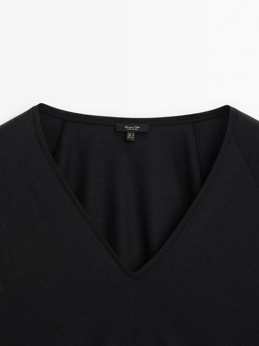 Massimo Dutti Short Raglan Sleeves Women T-Shirt Black | US-YP8743912