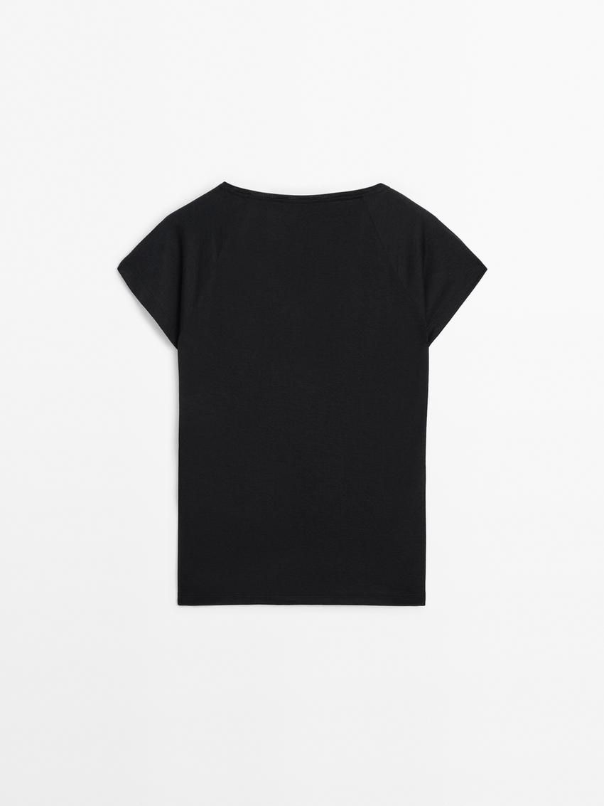 Massimo Dutti Short Raglan Sleeves Women T-Shirt Black | US-YP8743912