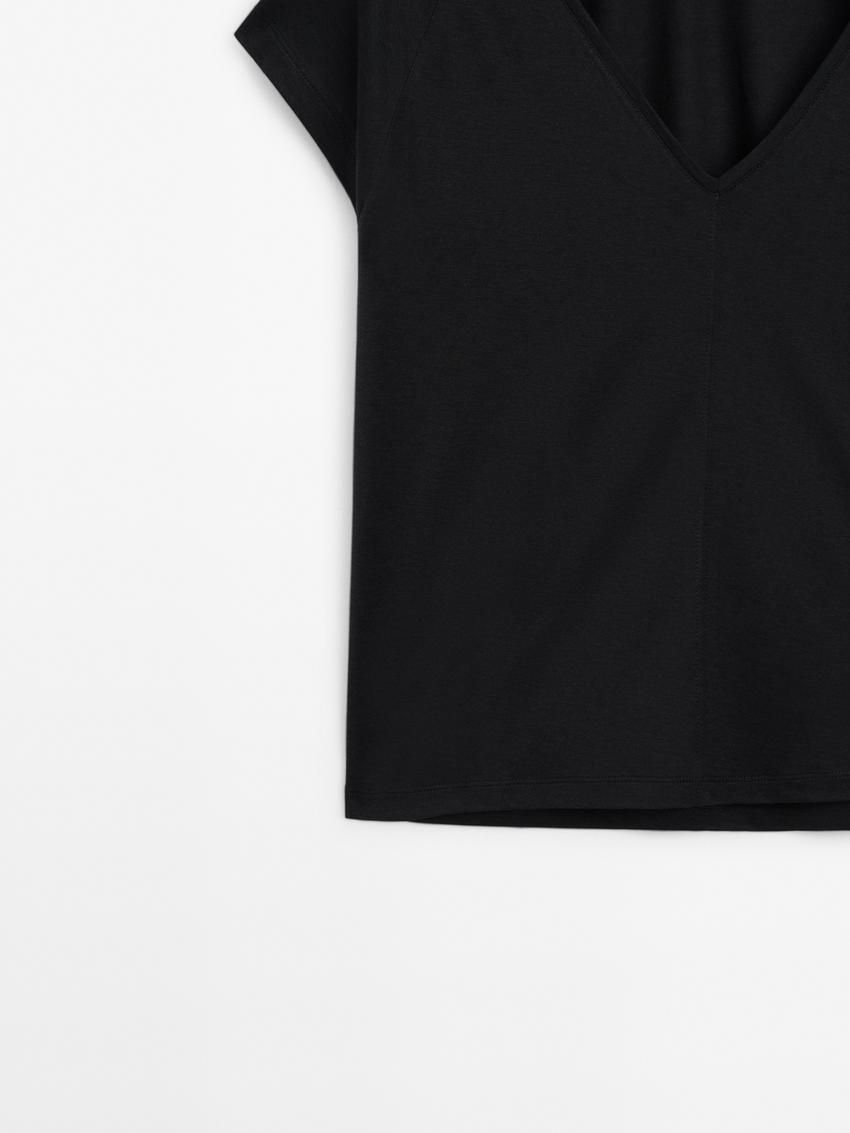 Massimo Dutti Short Raglan Sleeves Women T-Shirt Black | US-YP8743912