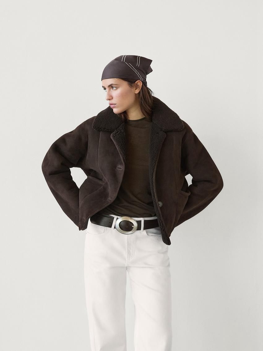 Massimo Dutti Short Shearling Women Coat Dark Brown | US-PG4360718