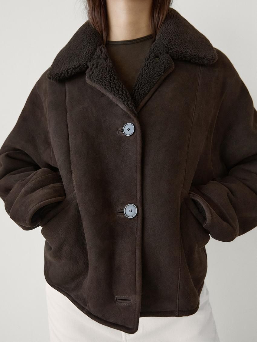 Massimo Dutti Short Shearling Women Coat Dark Brown | US-PG4360718