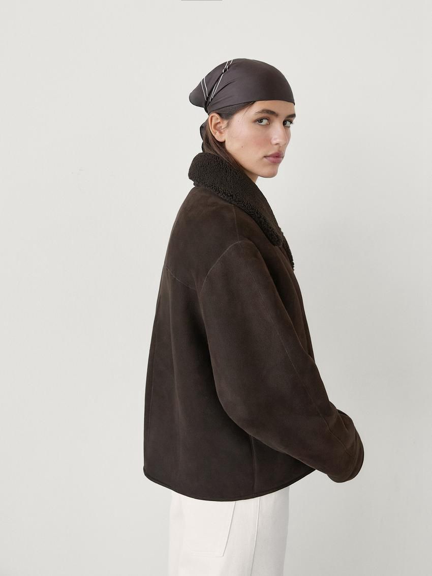 Massimo Dutti Short Shearling Women Coat Dark Brown | US-PG4360718