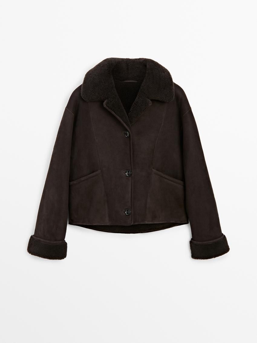 Massimo Dutti Short Shearling Women Coat Dark Brown | US-PG4360718