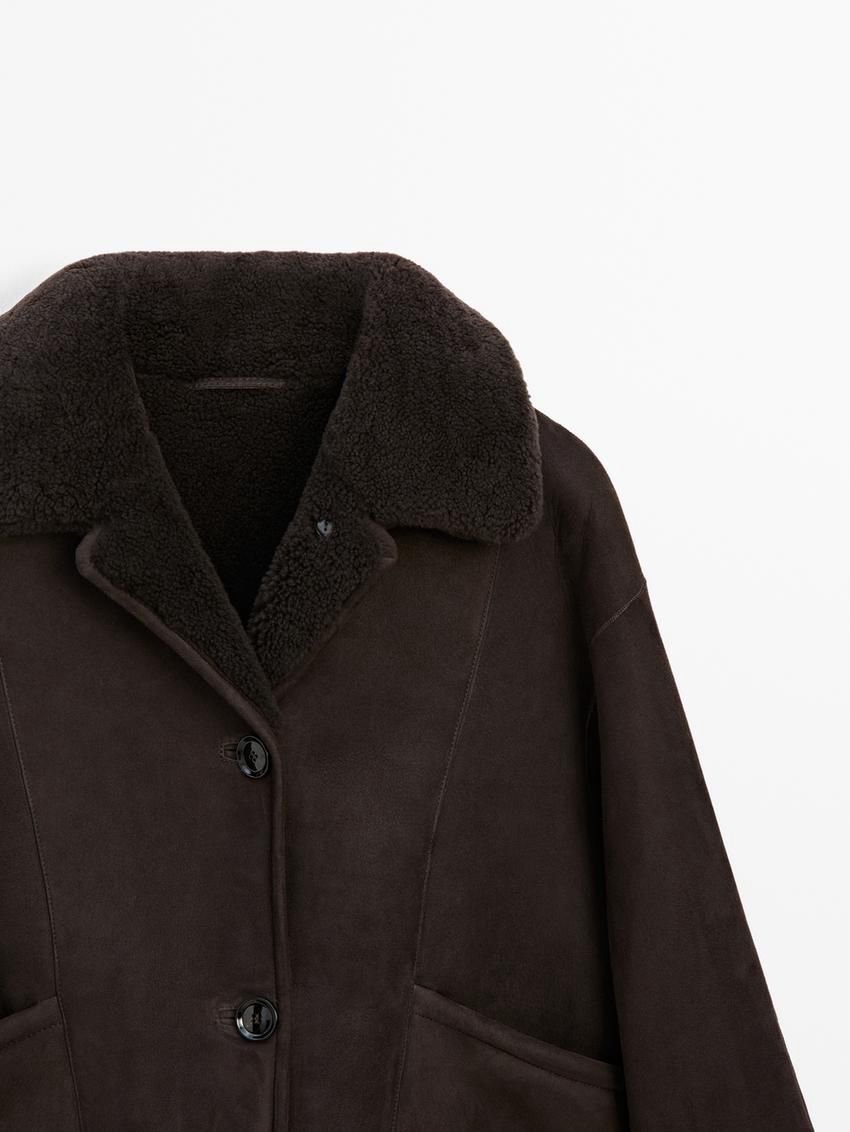 Massimo Dutti Short Shearling Women Coat Dark Brown | US-PG4360718