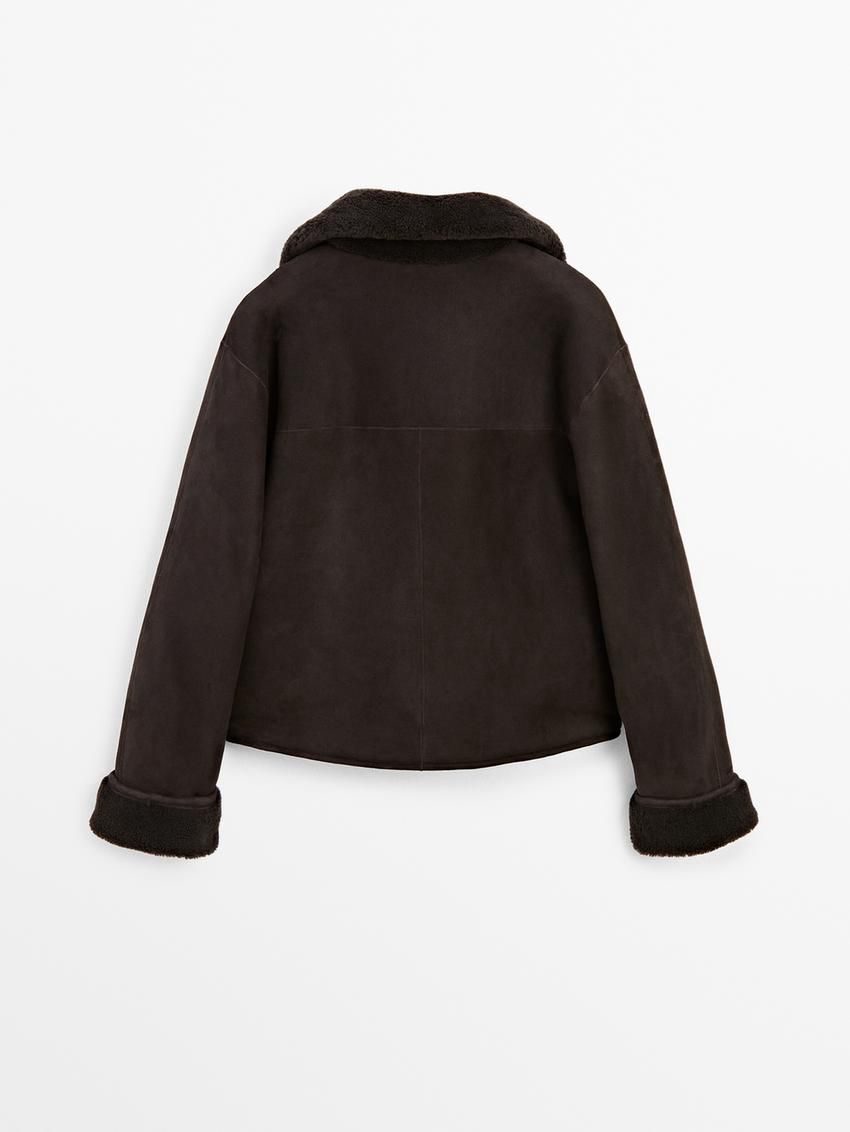 Massimo Dutti Short Shearling Women Coat Dark Brown | US-PG4360718