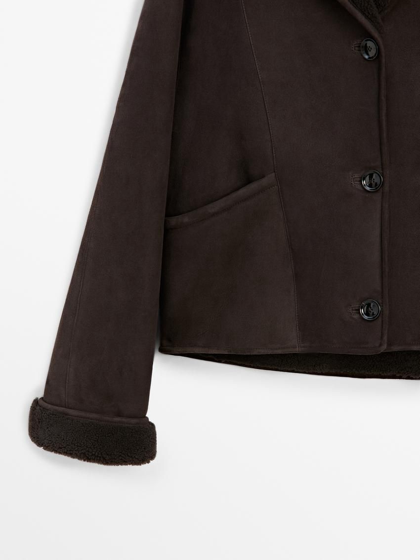 Massimo Dutti Short Shearling Women Coat Dark Brown | US-PG4360718