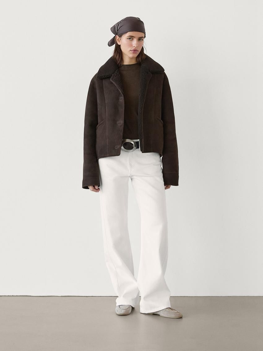 Massimo Dutti Short Shearling Women Coat Dark Brown | US-PG4360718