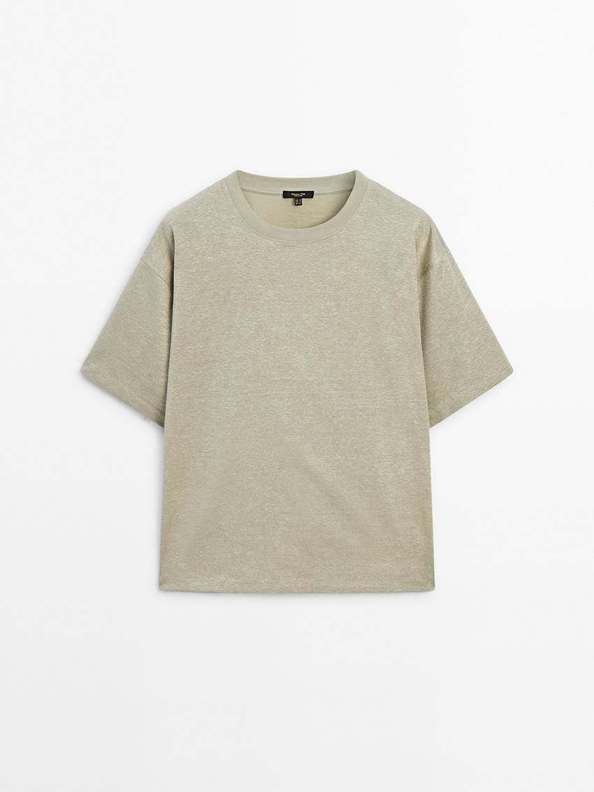 Massimo Dutti Short Sleeve Boyfriend Women T-Shirt Khaki | US-HM2596813