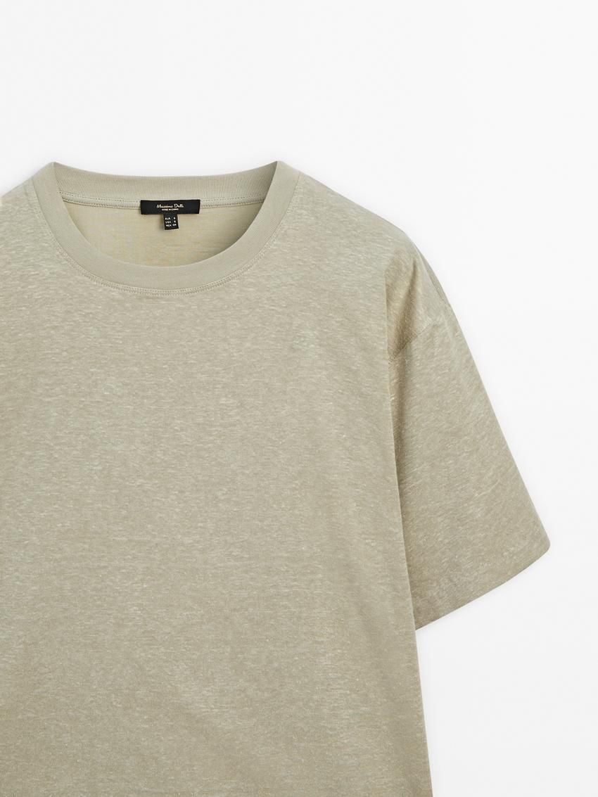 Massimo Dutti Short Sleeve Boyfriend Women T-Shirt Khaki | US-HM2596813