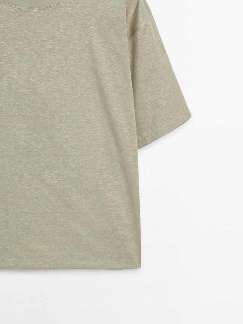 Massimo Dutti Short Sleeve Boyfriend Women T-Shirt Khaki | US-HM2596813