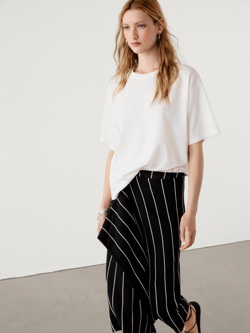 Massimo Dutti Short Sleeve Boyfriend Women T-Shirt White | US-QX1643209