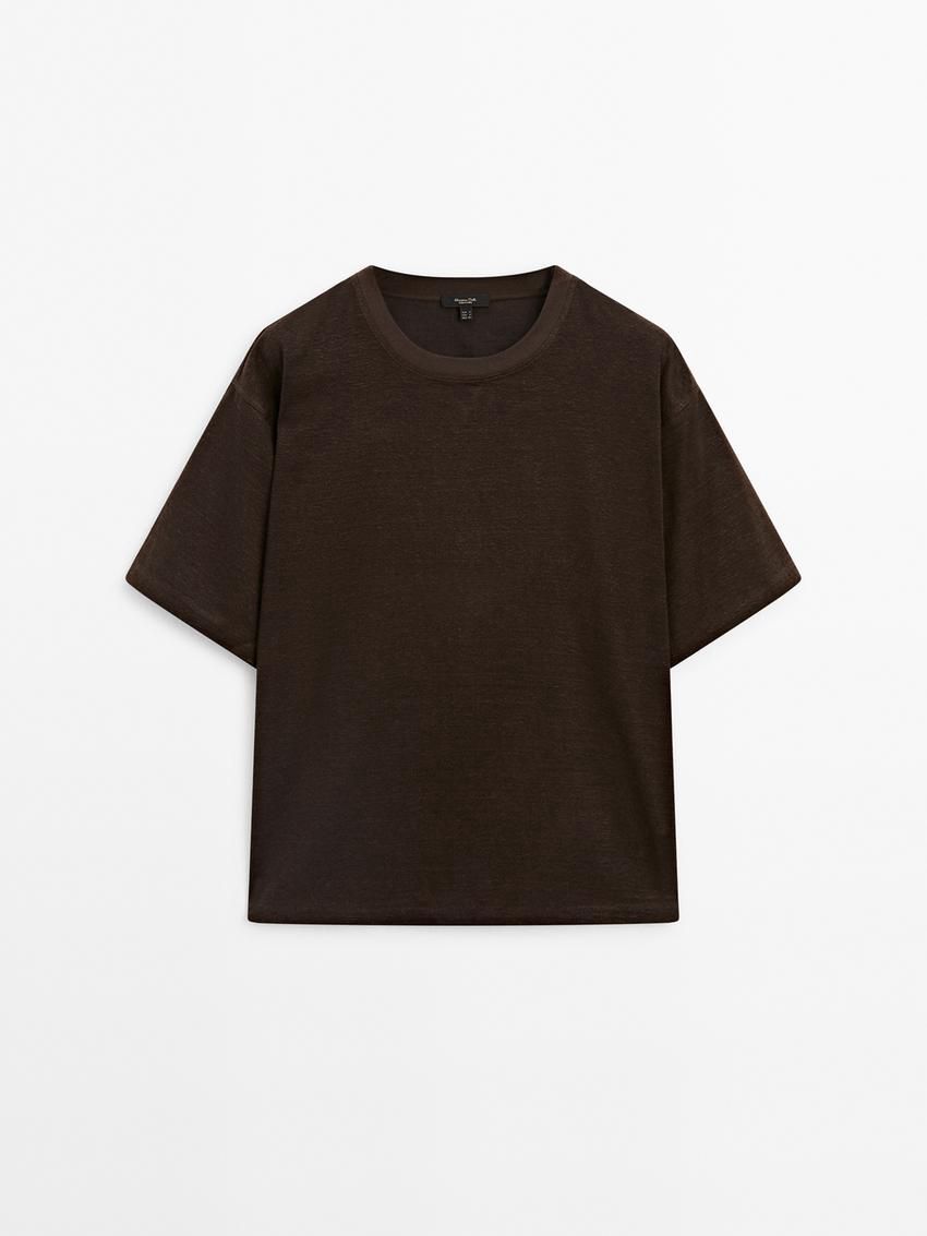 Massimo Dutti Short Sleeve Boyfriend Women T-Shirt Dark Brown | US-VQ4802597