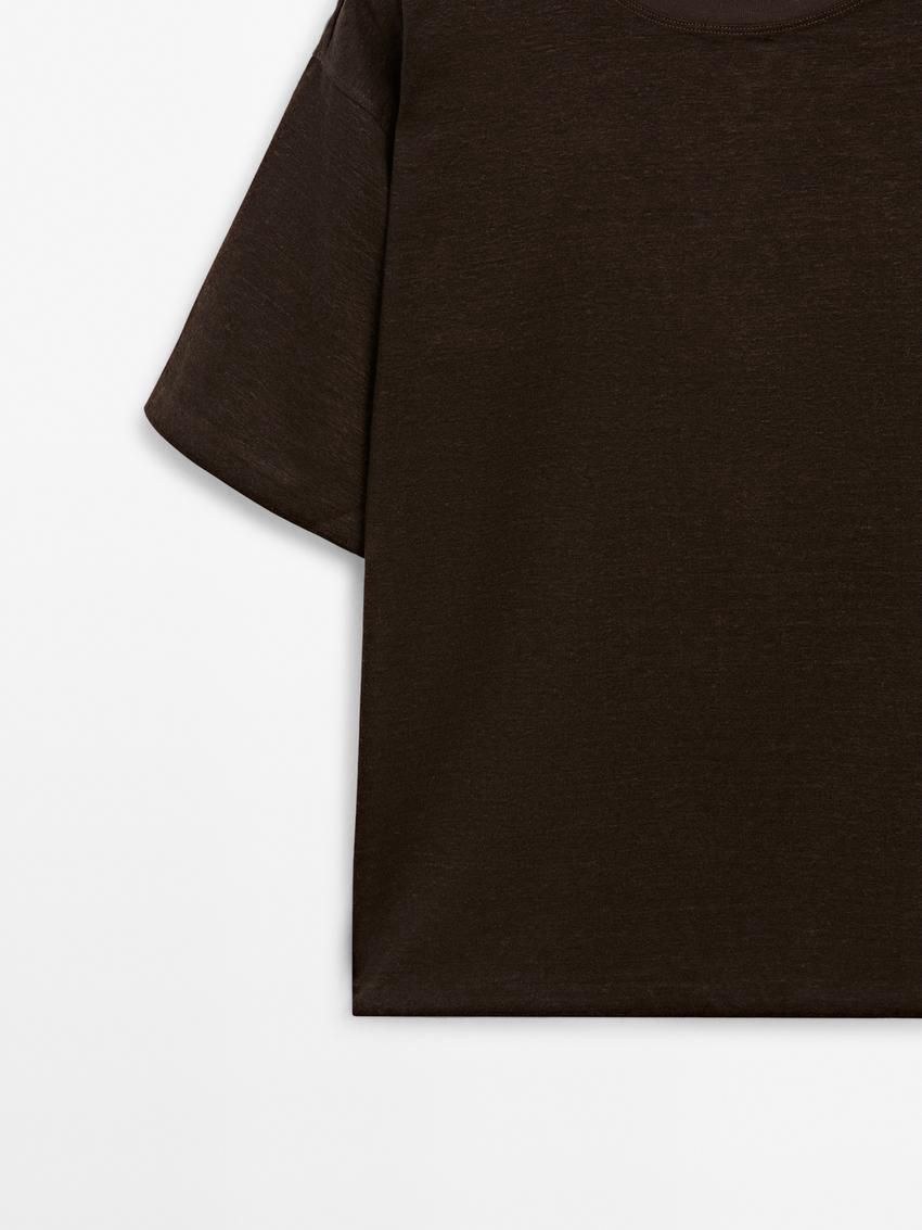 Massimo Dutti Short Sleeve Boyfriend Women T-Shirt Dark Brown | US-VQ4802597