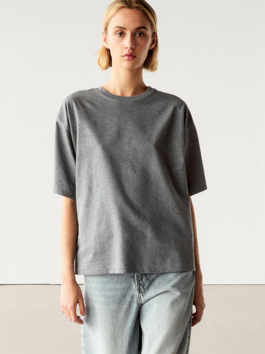 Massimo Dutti Short Sleeve Boyfriend Women T-Shirt Grey | US-DH6452783