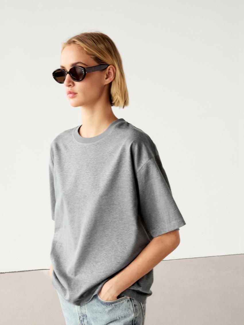 Massimo Dutti Short Sleeve Boyfriend Women T-Shirt Grey | US-DH6452783