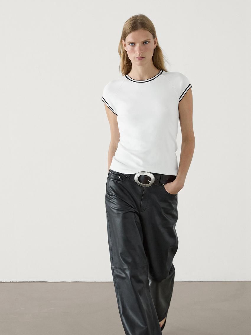 Massimo Dutti Short Sleeve Contrast Women T-Shirt White | US-AK3081247