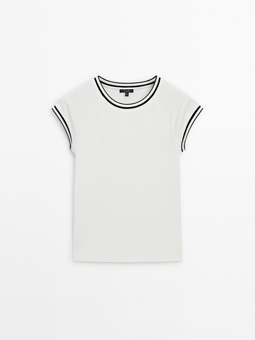Massimo Dutti Short Sleeve Contrast Women T-Shirt White | US-AK3081247