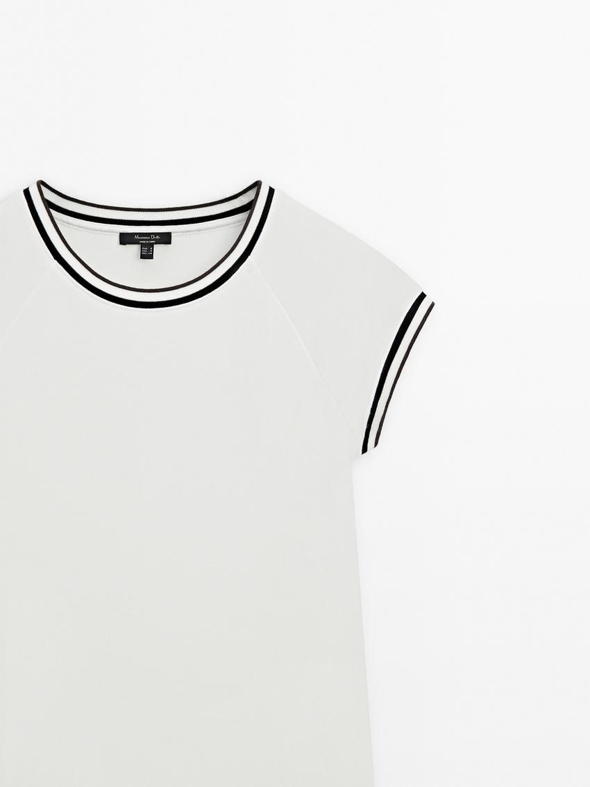 Massimo Dutti Short Sleeve Contrast Women T-Shirt White | US-AK3081247