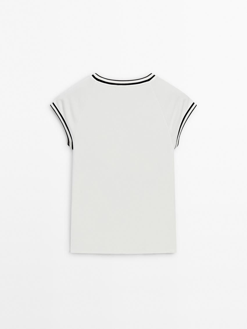 Massimo Dutti Short Sleeve Contrast Women T-Shirt White | US-AK3081247