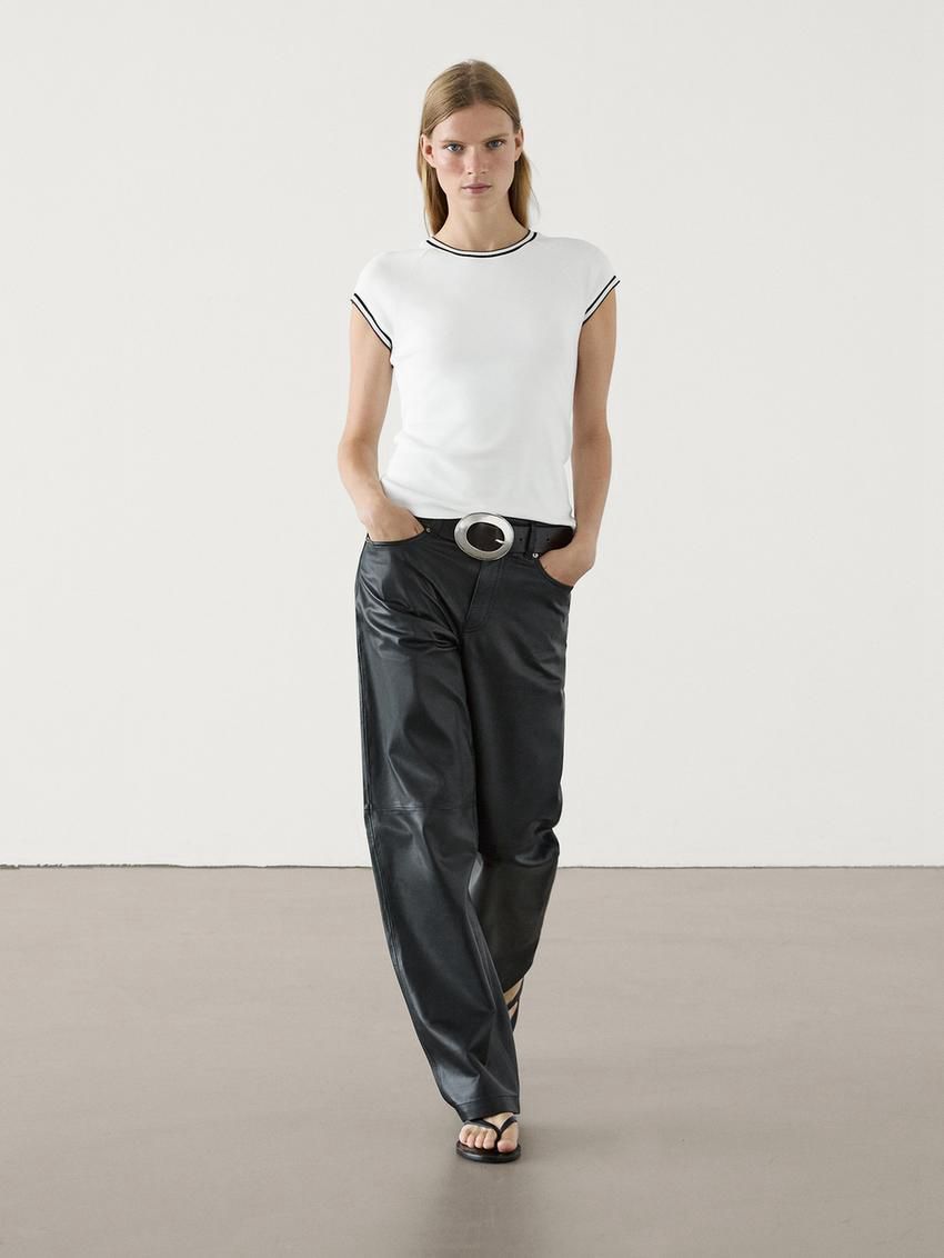 Massimo Dutti Short Sleeve Contrast Women T-Shirt White | US-AK3081247