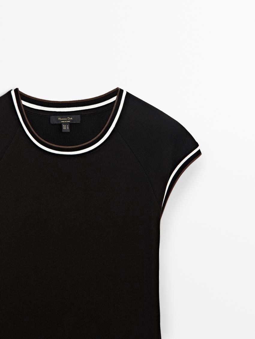 Massimo Dutti Short Sleeve Contrast Women T-Shirt Black | US-BE4861592