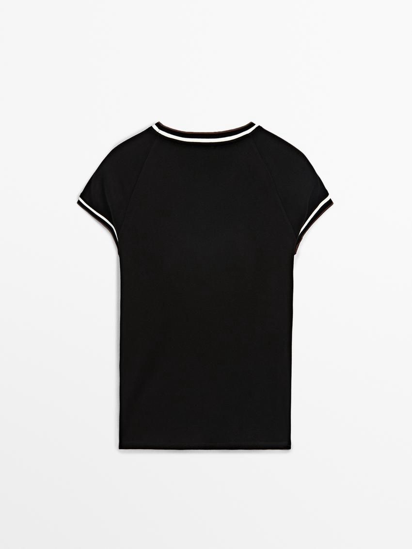 Massimo Dutti Short Sleeve Contrast Women T-Shirt Black | US-BE4861592