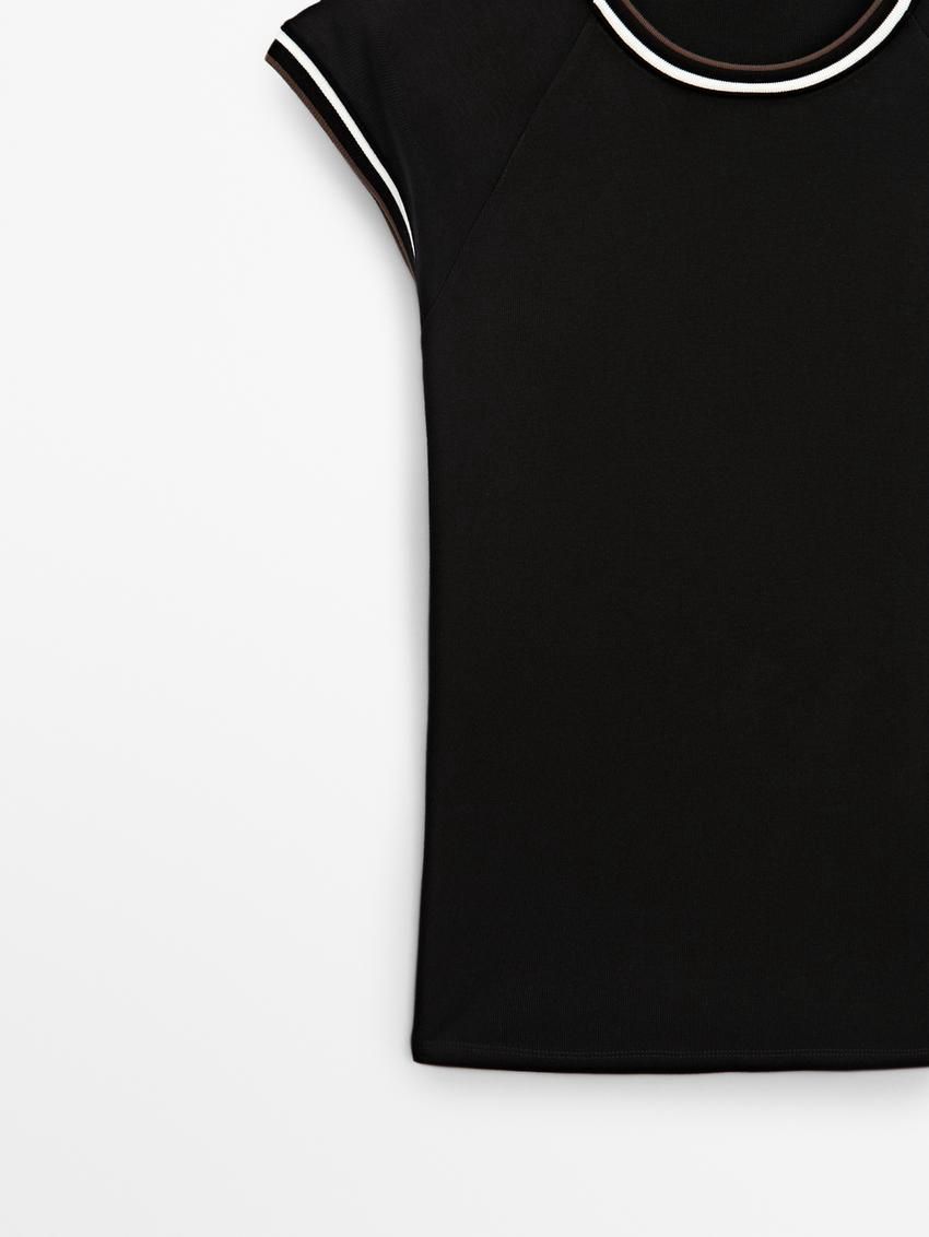 Massimo Dutti Short Sleeve Contrast Women T-Shirt Black | US-BE4861592