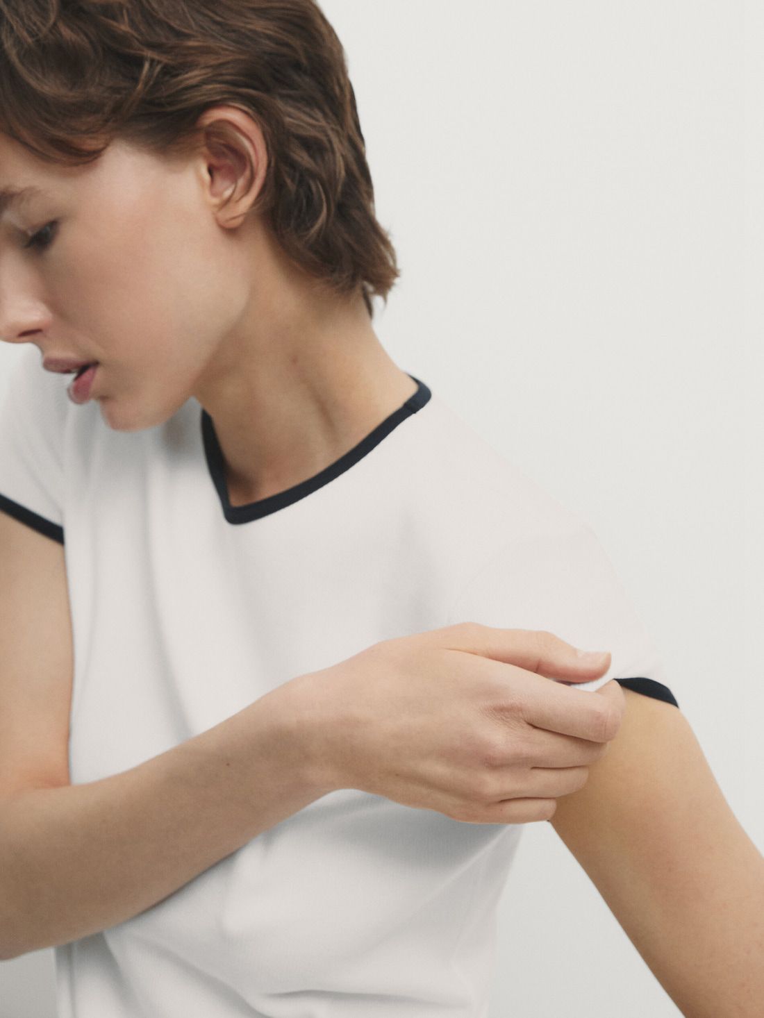 Massimo Dutti Short Sleeve Contrast Women T-Shirt White | US-MB8391256