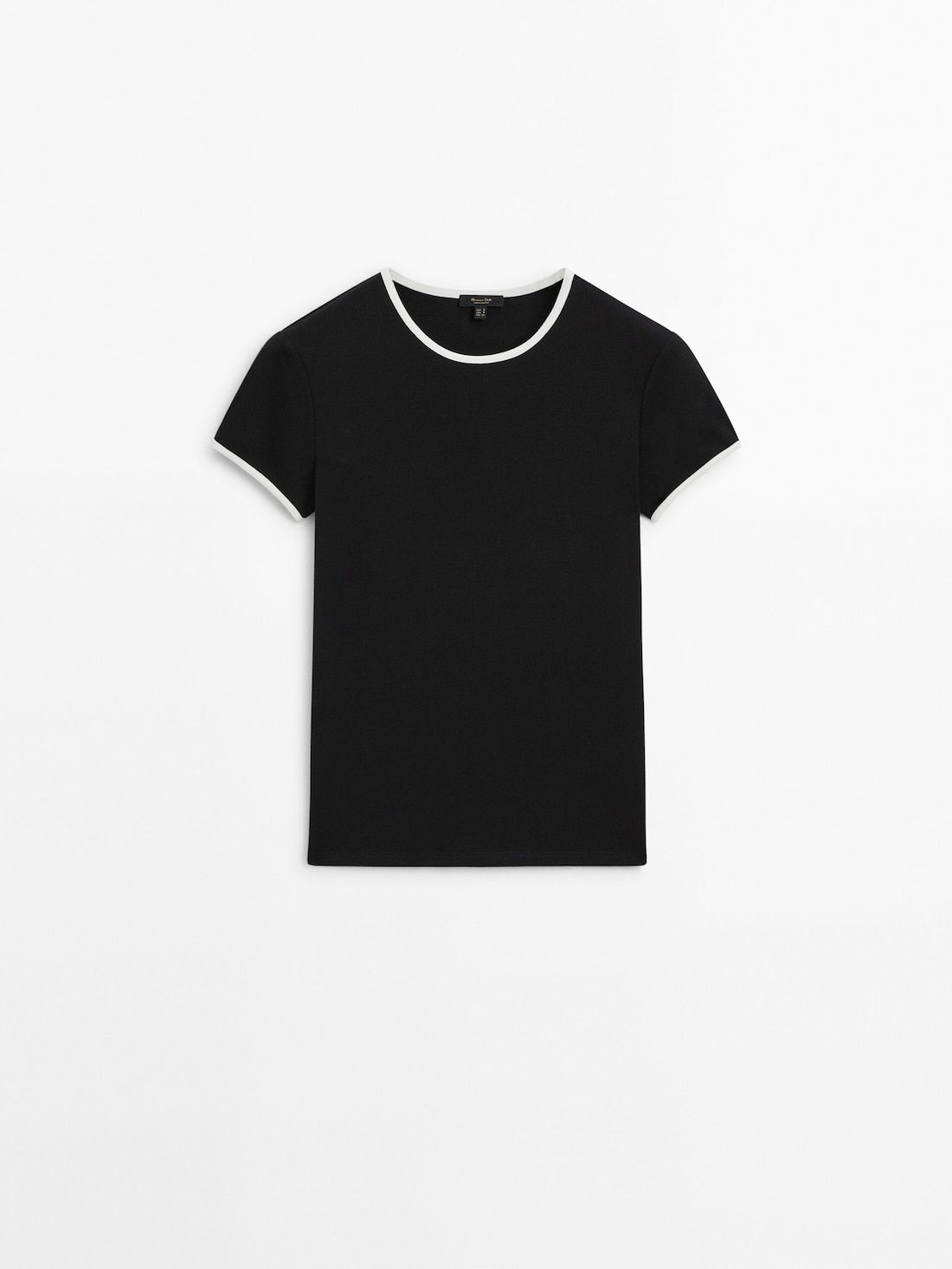 Massimo Dutti Short Sleeve Contrast Women T-Shirt Black | US-AM0945631