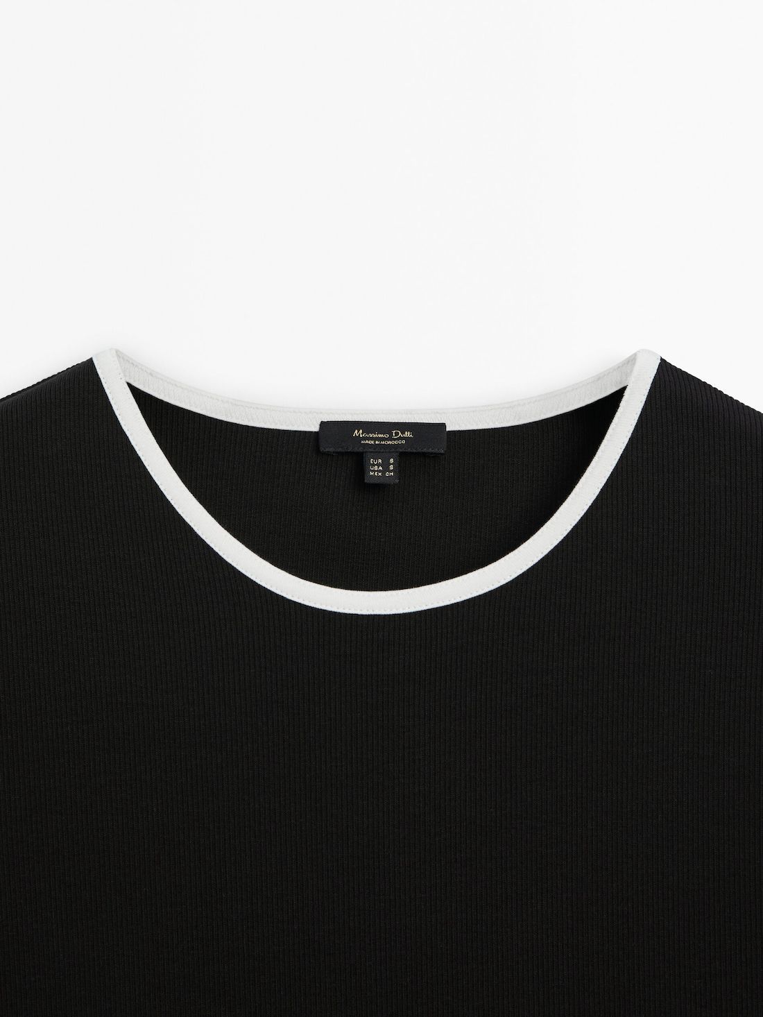 Massimo Dutti Short Sleeve Contrast Women T-Shirt Black | US-AM0945631