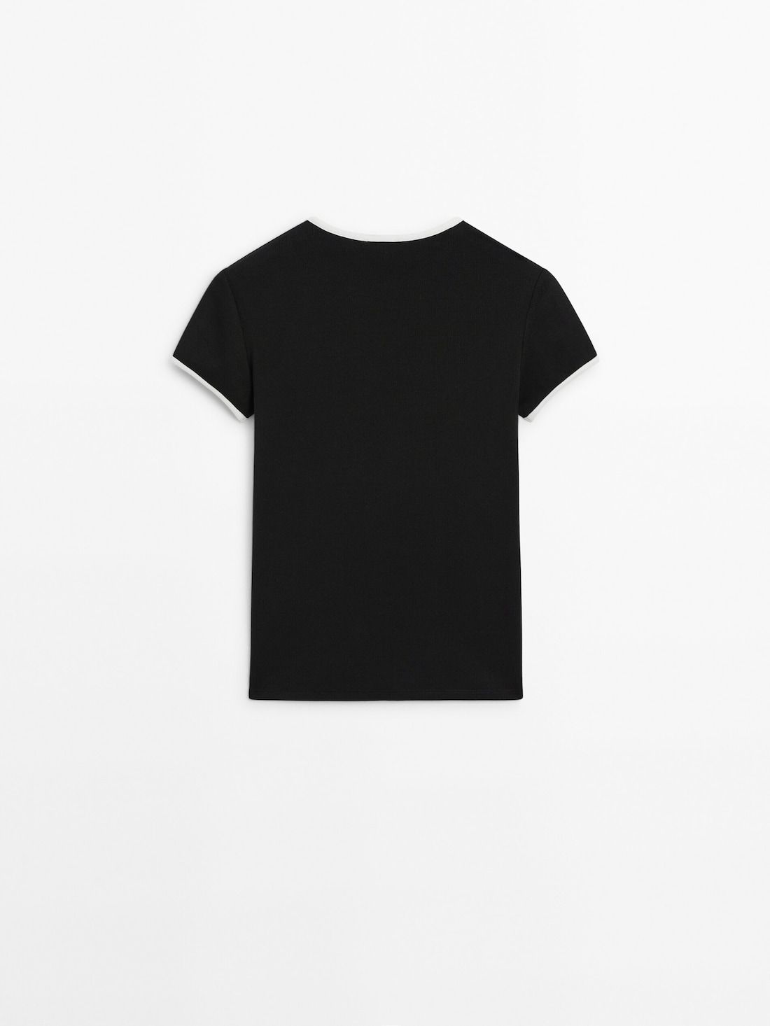 Massimo Dutti Short Sleeve Contrast Women T-Shirt Black | US-AM0945631