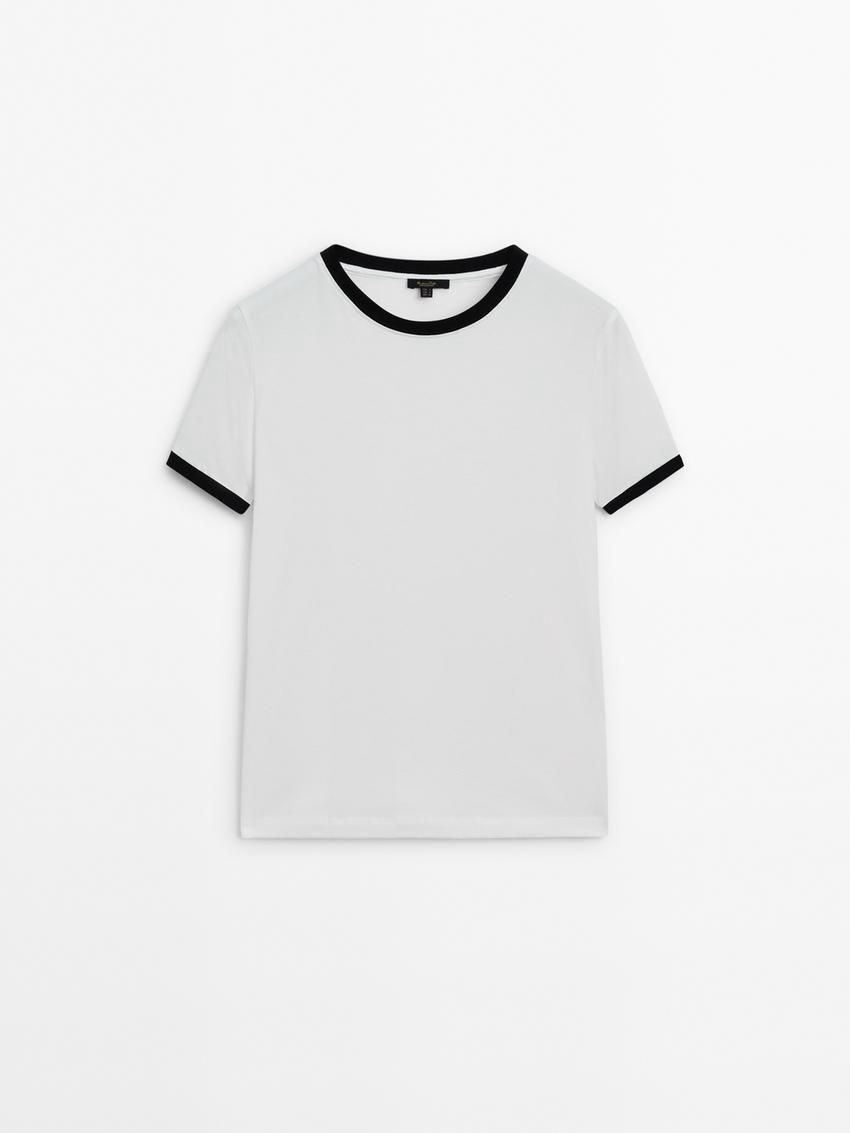 Massimo Dutti Short Sleeve Contrast Women T-Shirt White | US-PH8469271