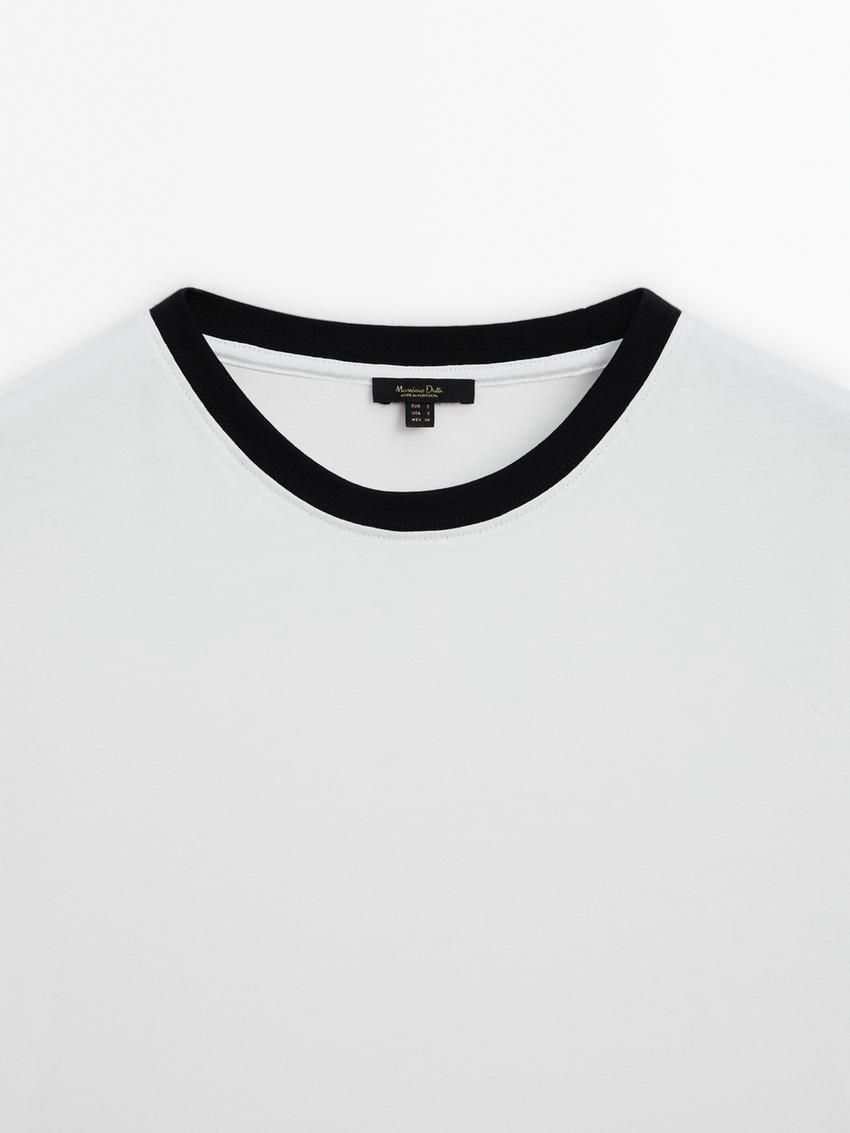 Massimo Dutti Short Sleeve Contrast Women T-Shirt White | US-PH8469271