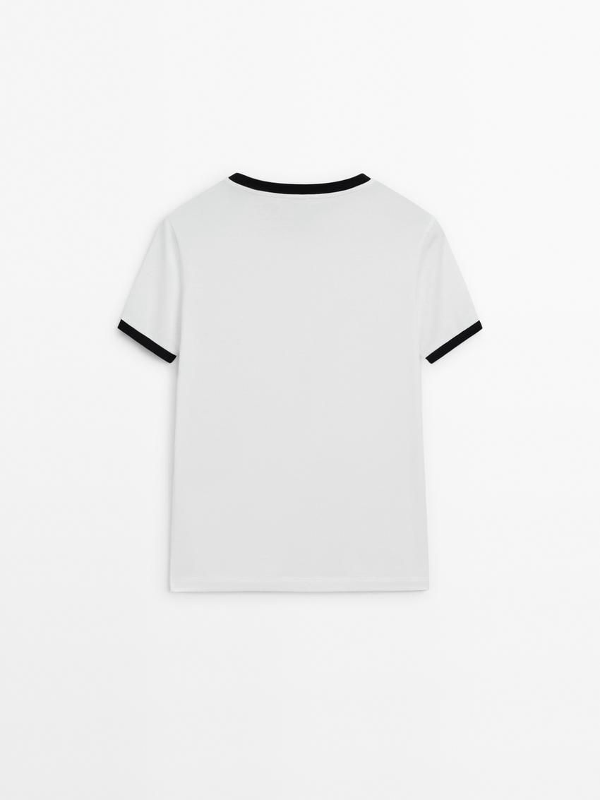 Massimo Dutti Short Sleeve Contrast Women T-Shirt White | US-PH8469271
