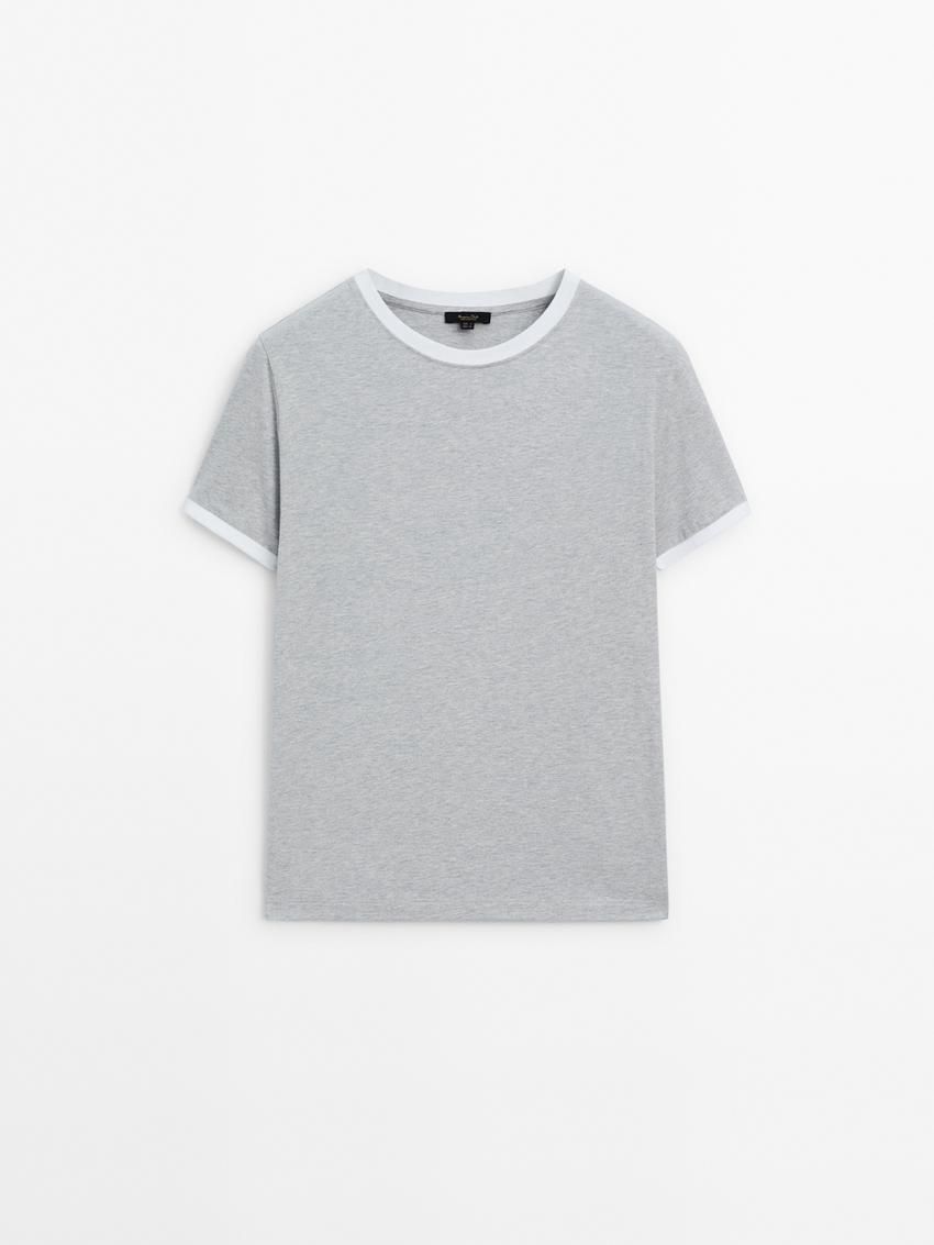 Massimo Dutti Short Sleeve Contrast Women T-Shirt Grey | US-BY8416379