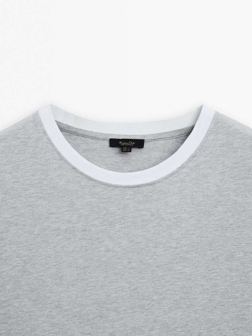 Massimo Dutti Short Sleeve Contrast Women T-Shirt Grey | US-BY8416379