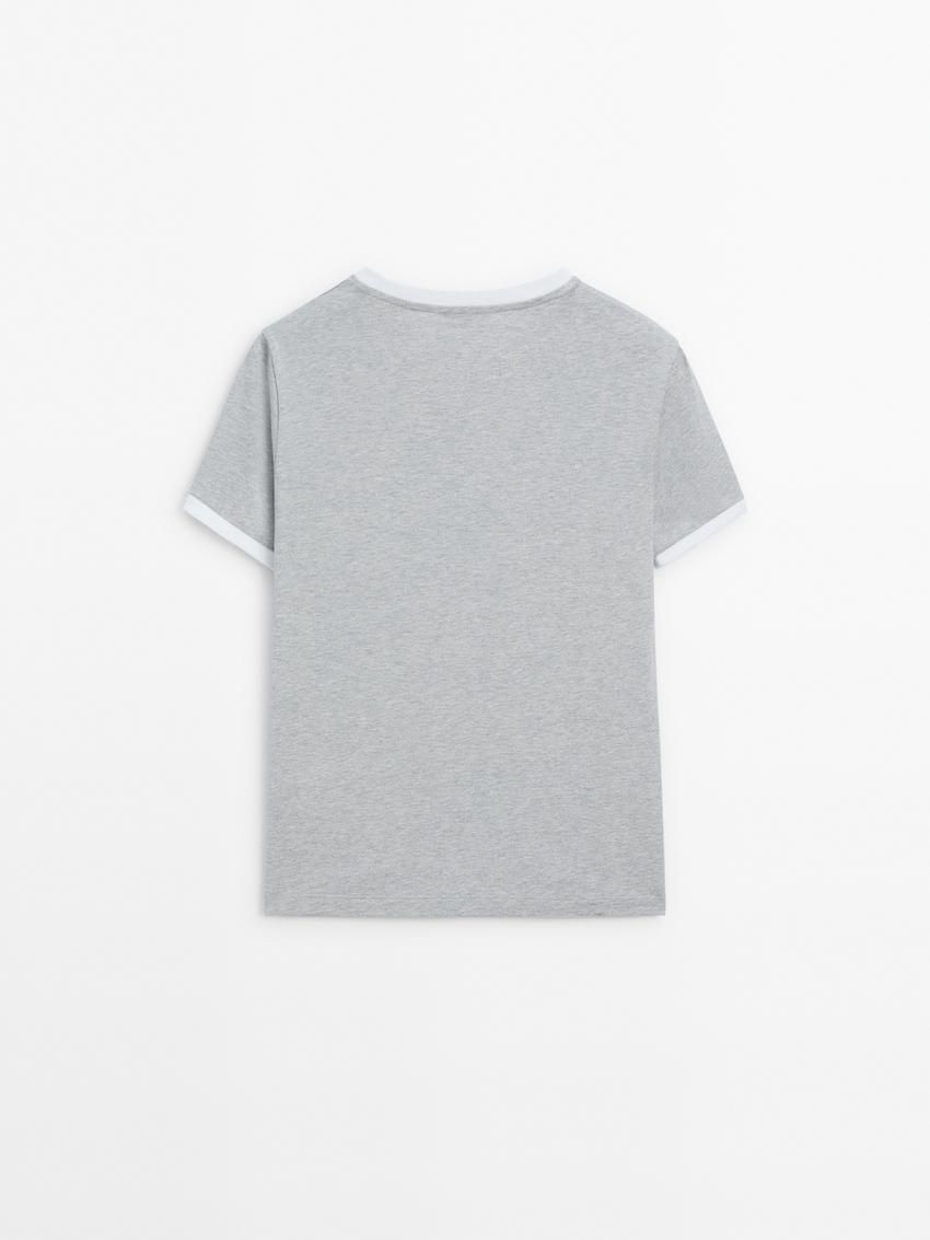 Massimo Dutti Short Sleeve Contrast Women T-Shirt Grey | US-BY8416379