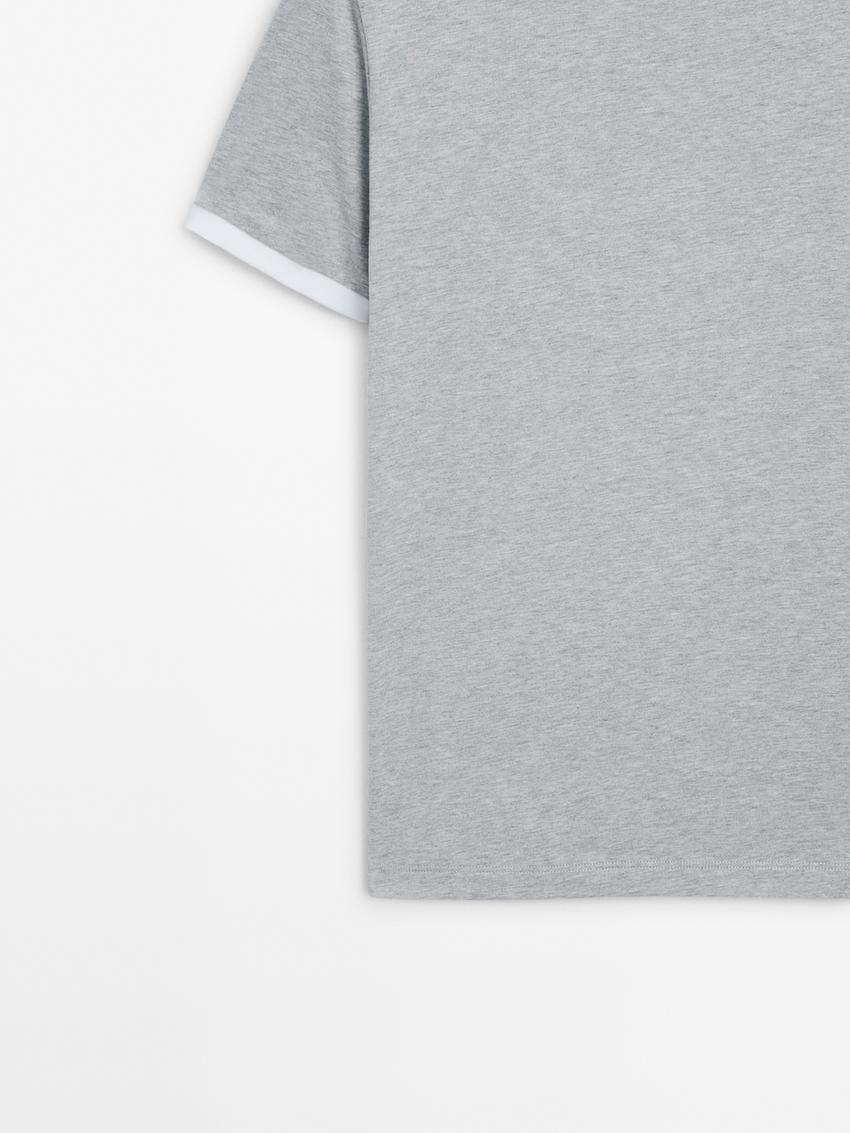 Massimo Dutti Short Sleeve Contrast Women T-Shirt Grey | US-BY8416379
