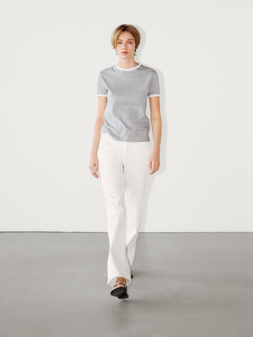 Massimo Dutti Short Sleeve Contrast Women T-Shirt Grey | US-BY8416379