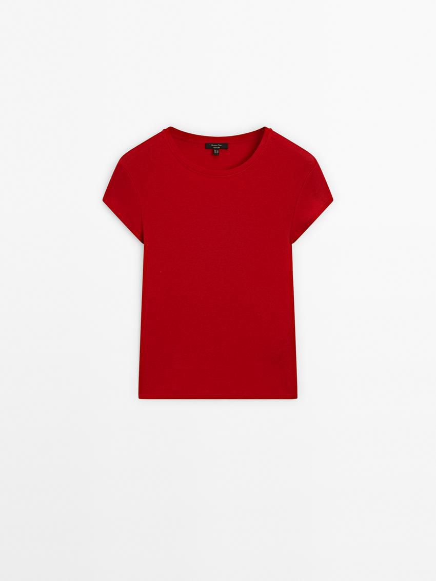 Massimo Dutti Short Sleeve Cottom Blend Women T-Shirt Red | US-DL9456302